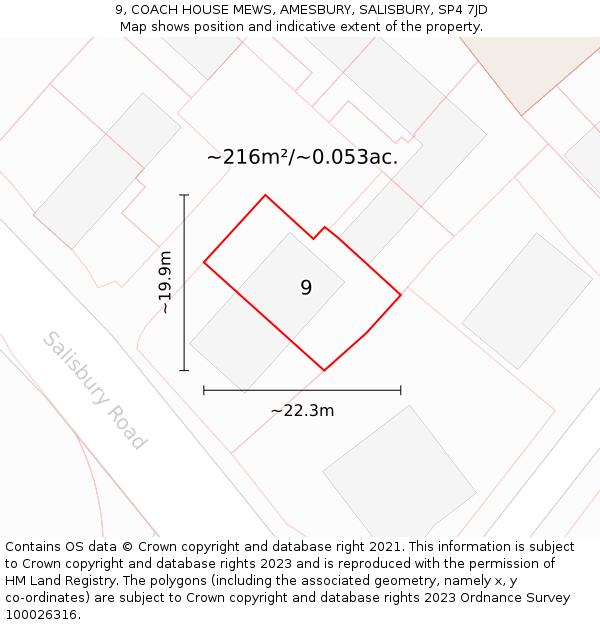 9, COACH HOUSE MEWS, AMESBURY, SALISBURY, SP4 7JD: Plot and title map
