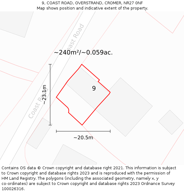 9, COAST ROAD, OVERSTRAND, CROMER, NR27 0NF: Plot and title map