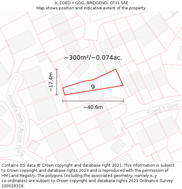 9, COED Y GOG, BRIDGEND, CF31 5AE: Plot and title map