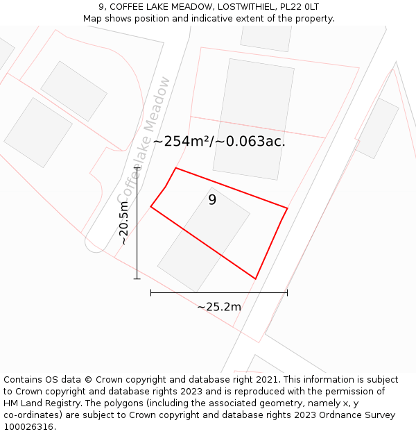 9, COFFEE LAKE MEADOW, LOSTWITHIEL, PL22 0LT: Plot and title map