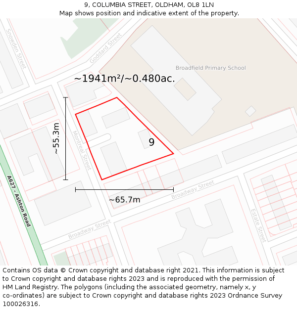 9, COLUMBIA STREET, OLDHAM, OL8 1LN: Plot and title map