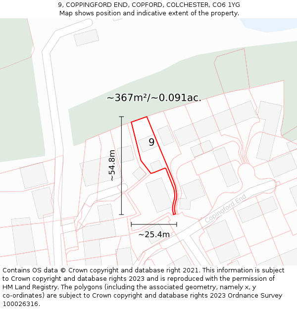 9, COPPINGFORD END, COPFORD, COLCHESTER, CO6 1YG: Plot and title map