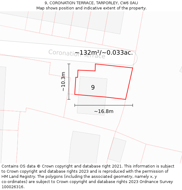 9, CORONATION TERRACE, TARPORLEY, CW6 0AU: Plot and title map