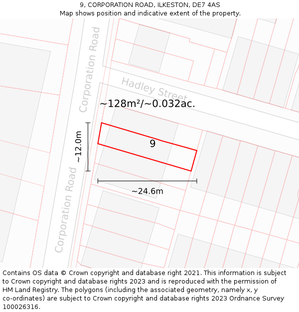 9, CORPORATION ROAD, ILKESTON, DE7 4AS: Plot and title map