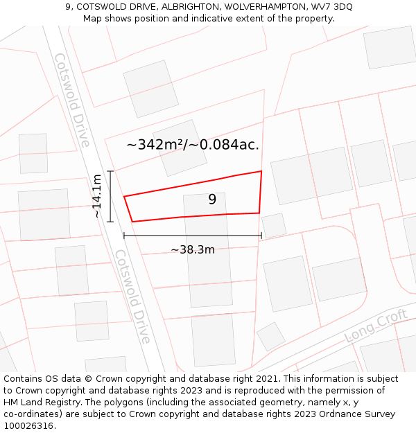 9, COTSWOLD DRIVE, ALBRIGHTON, WOLVERHAMPTON, WV7 3DQ: Plot and title map