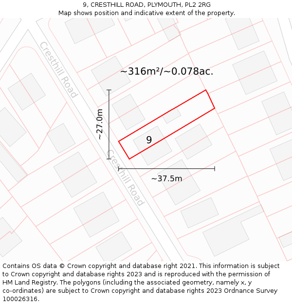 9, CRESTHILL ROAD, PLYMOUTH, PL2 2RG: Plot and title map