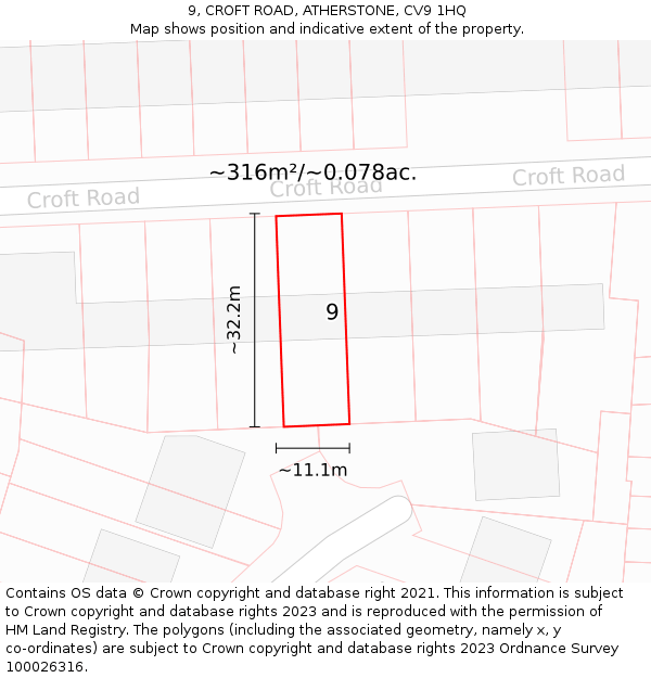 9, CROFT ROAD, ATHERSTONE, CV9 1HQ: Plot and title map