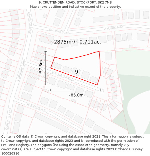 9, CRUTTENDEN ROAD, STOCKPORT, SK2 7NB: Plot and title map
