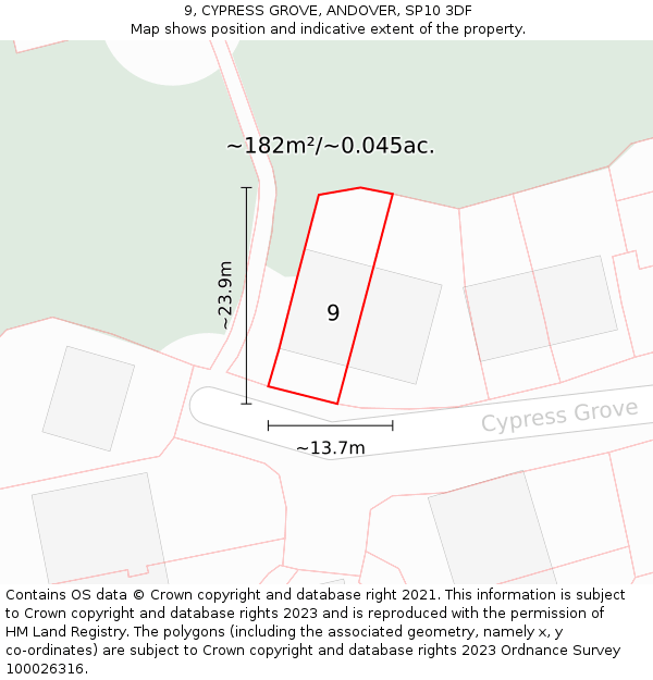 9, CYPRESS GROVE, ANDOVER, SP10 3DF: Plot and title map