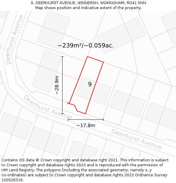 9, DEERHURST AVENUE, WINNERSH, WOKINGHAM, RG41 5NN: Plot and title map