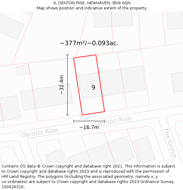 9, DENTON RISE, NEWHAVEN, BN9 0QN: Plot and title map