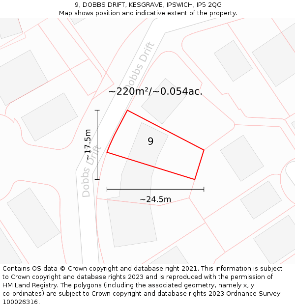 9, DOBBS DRIFT, KESGRAVE, IPSWICH, IP5 2QG: Plot and title map