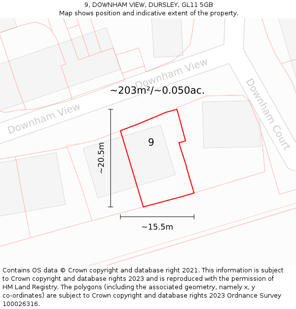 9, DOWNHAM VIEW, DURSLEY, GL11 5GB: Plot and title map