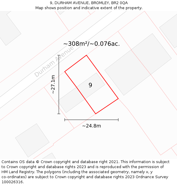9, DURHAM AVENUE, BROMLEY, BR2 0QA: Plot and title map
