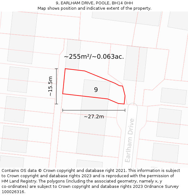 9, EARLHAM DRIVE, POOLE, BH14 0HH: Plot and title map