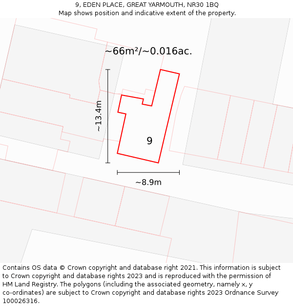 9, EDEN PLACE, GREAT YARMOUTH, NR30 1BQ: Plot and title map