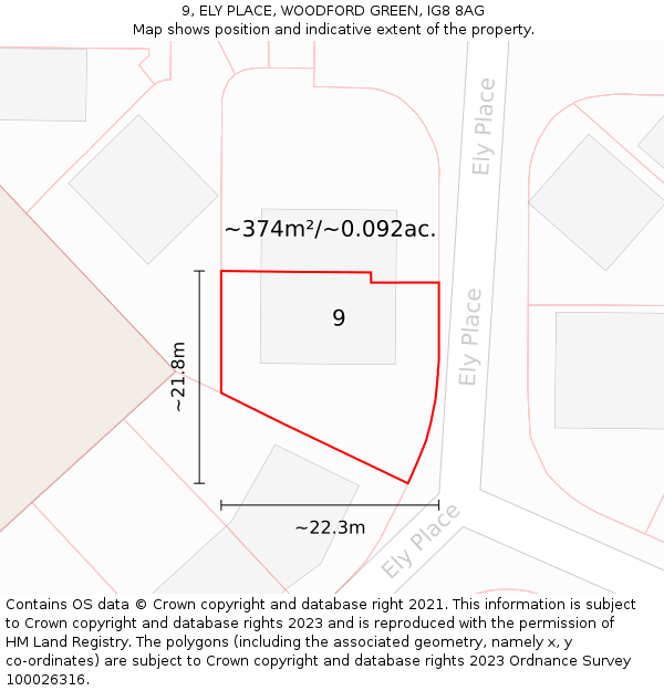 9, ELY PLACE, WOODFORD GREEN, IG8 8AG: Plot and title map