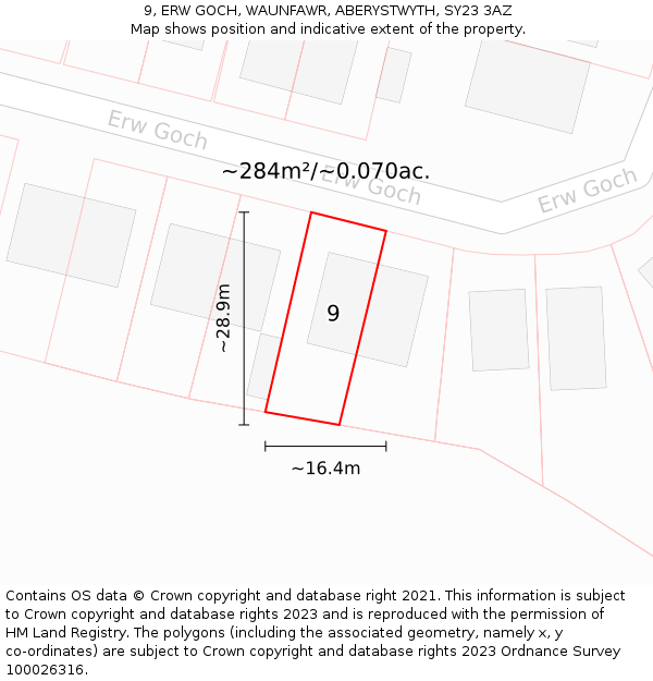 9, ERW GOCH, WAUNFAWR, ABERYSTWYTH, SY23 3AZ: Plot and title map