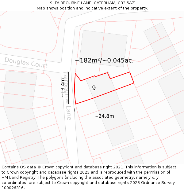 9, FAIRBOURNE LANE, CATERHAM, CR3 5AZ: Plot and title map