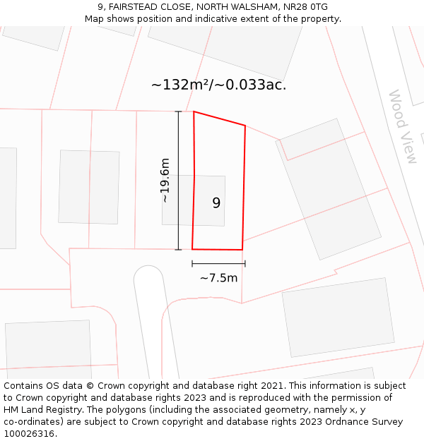 9, FAIRSTEAD CLOSE, NORTH WALSHAM, NR28 0TG: Plot and title map