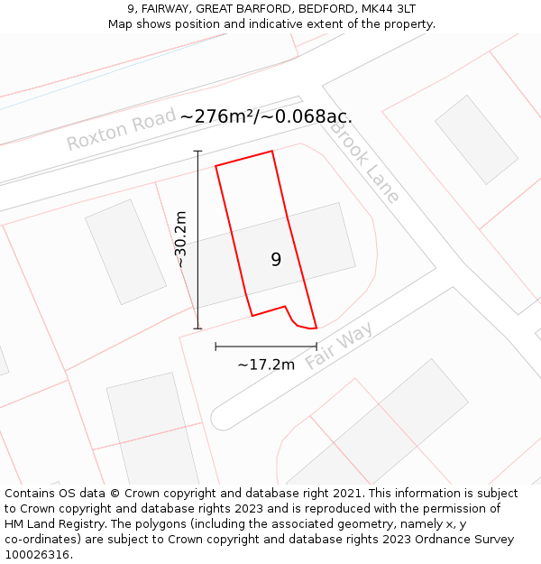 9, FAIRWAY, GREAT BARFORD, BEDFORD, MK44 3LT: Plot and title map