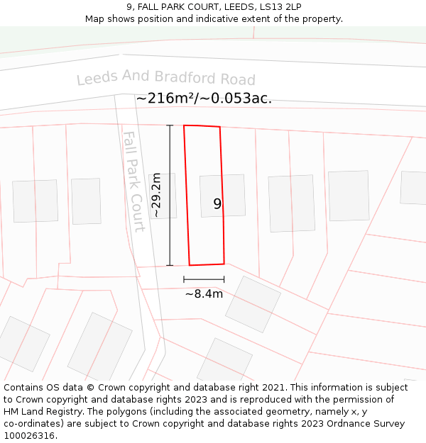 9, FALL PARK COURT, LEEDS, LS13 2LP: Plot and title map