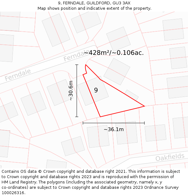 9, FERNDALE, GUILDFORD, GU3 3AX: Plot and title map