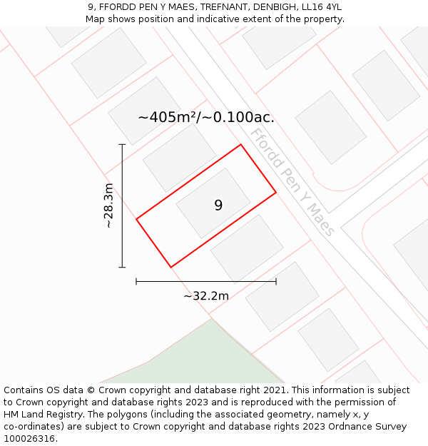 9, FFORDD PEN Y MAES, TREFNANT, DENBIGH, LL16 4YL: Plot and title map