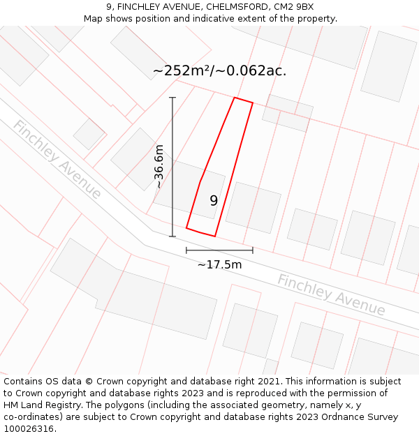 9, FINCHLEY AVENUE, CHELMSFORD, CM2 9BX: Plot and title map