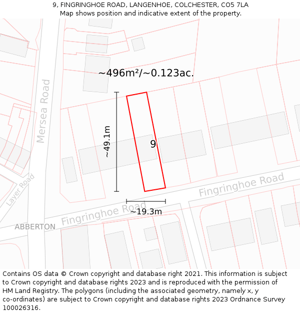 9, FINGRINGHOE ROAD, LANGENHOE, COLCHESTER, CO5 7LA: Plot and title map