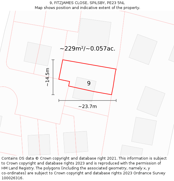 9, FITZJAMES CLOSE, SPILSBY, PE23 5NL: Plot and title map