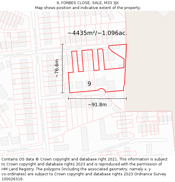 9, FORBES CLOSE, SALE, M33 3JX: Plot and title map