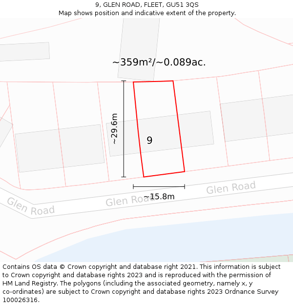 9, GLEN ROAD, FLEET, GU51 3QS: Plot and title map