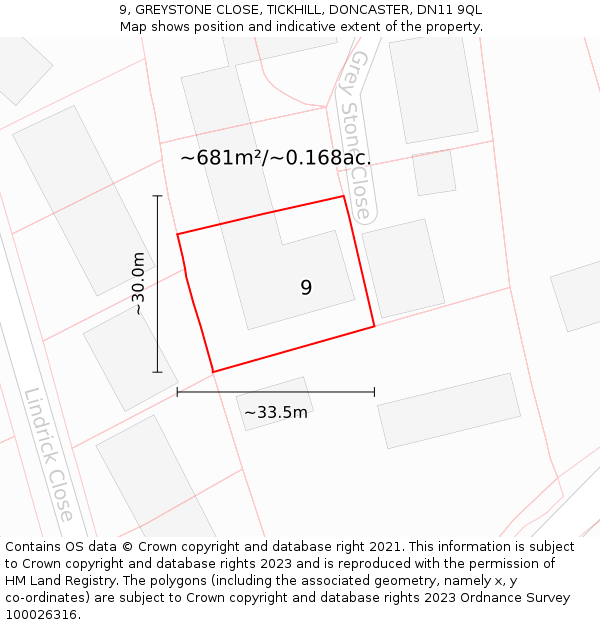 9, GREYSTONE CLOSE, TICKHILL, DONCASTER, DN11 9QL: Plot and title map