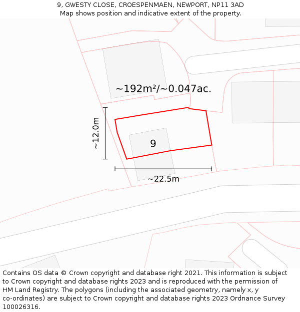 9, GWESTY CLOSE, CROESPENMAEN, NEWPORT, NP11 3AD: Plot and title map