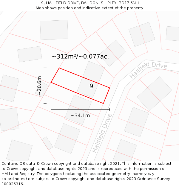 9, HALLFIELD DRIVE, BAILDON, SHIPLEY, BD17 6NH: Plot and title map