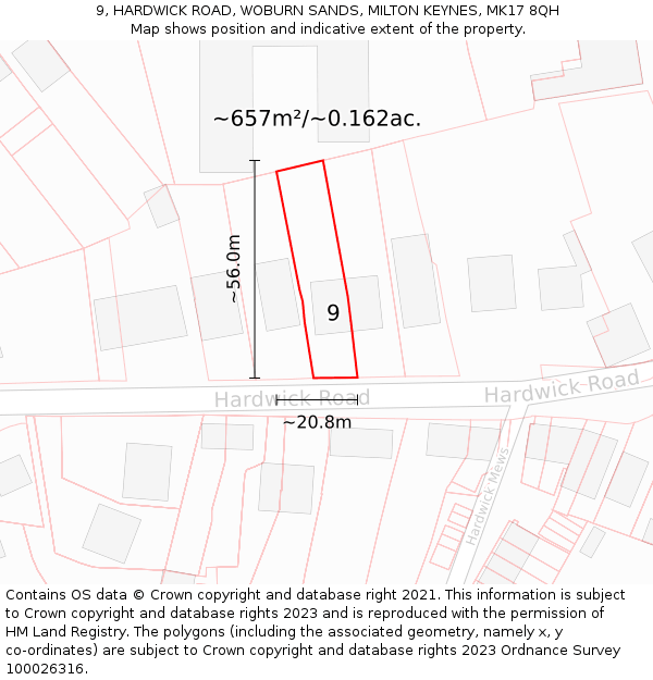 9, HARDWICK ROAD, WOBURN SANDS, MILTON KEYNES, MK17 8QH: Plot and title map