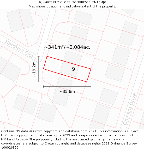 9, HARTFIELD CLOSE, TONBRIDGE, TN10 4JP: Plot and title map