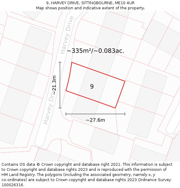 9, HARVEY DRIVE, SITTINGBOURNE, ME10 4UR: Plot and title map