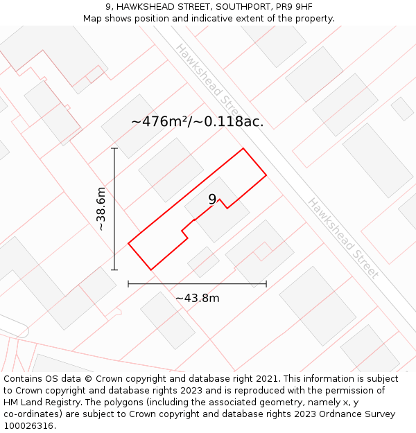 9, HAWKSHEAD STREET, SOUTHPORT, PR9 9HF: Plot and title map