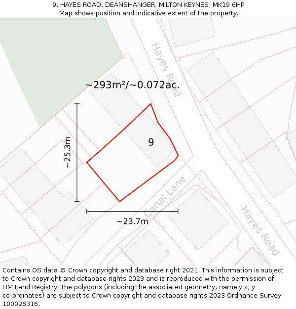 9, HAYES ROAD, DEANSHANGER, MILTON KEYNES, MK19 6HP: Plot and title map