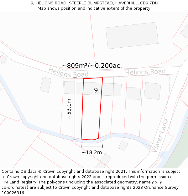 9, HELIONS ROAD, STEEPLE BUMPSTEAD, HAVERHILL, CB9 7DU: Plot and title map