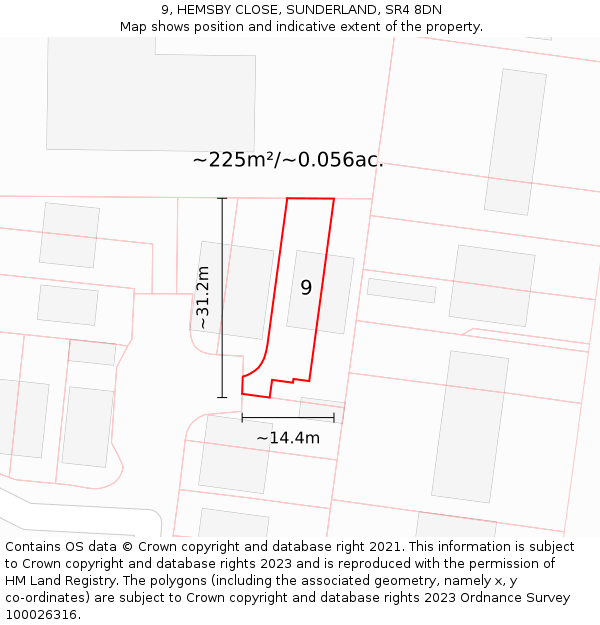 9, HEMSBY CLOSE, SUNDERLAND, SR4 8DN: Plot and title map