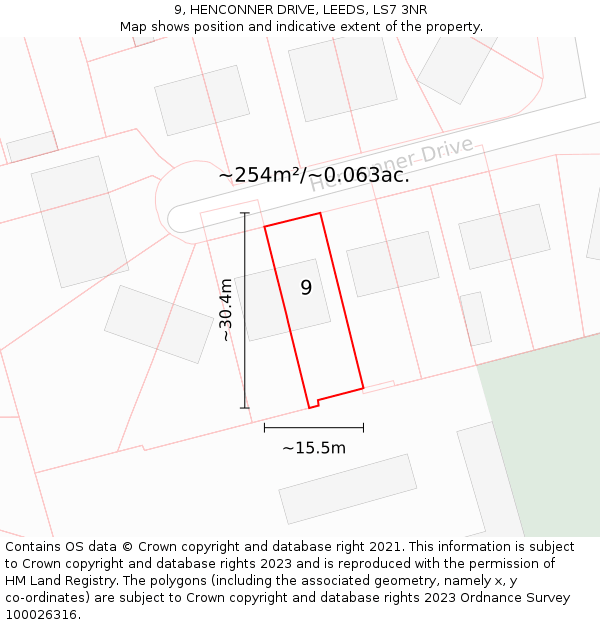 9, HENCONNER DRIVE, LEEDS, LS7 3NR: Plot and title map