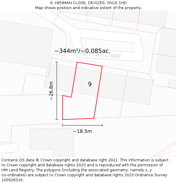 9, HENMAN CLOSE, DEVIZES, SN10 1HD: Plot and title map