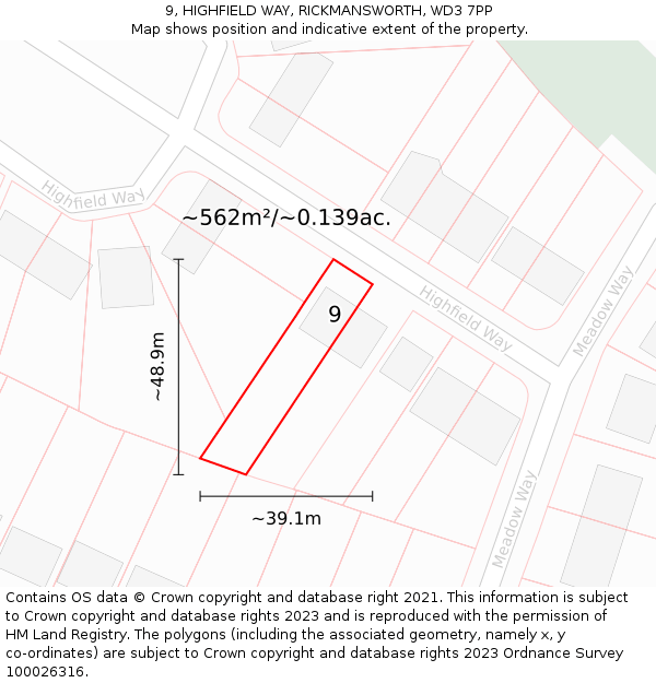 9, HIGHFIELD WAY, RICKMANSWORTH, WD3 7PP: Plot and title map