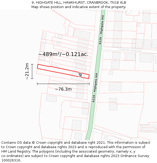 9, HIGHGATE HILL, HAWKHURST, CRANBROOK, TN18 4LB: Plot and title map