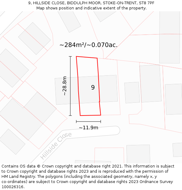 9, HILLSIDE CLOSE, BIDDULPH MOOR, STOKE-ON-TRENT, ST8 7PF: Plot and title map