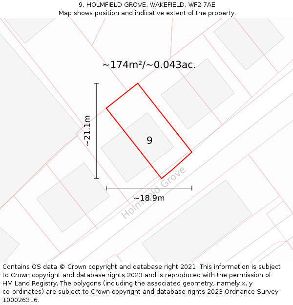 9, HOLMFIELD GROVE, WAKEFIELD, WF2 7AE: Plot and title map