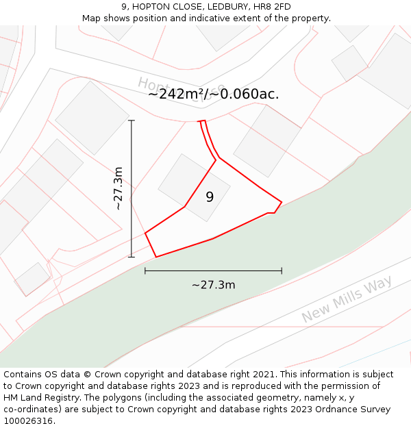 9, HOPTON CLOSE, LEDBURY, HR8 2FD: Plot and title map